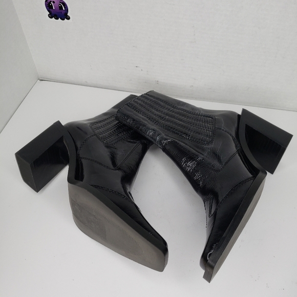 Topshop Black Patent Leather Stretch Panels Cowgirl Western Bootie Sz 4 Rodeo - Picture 6 of 10